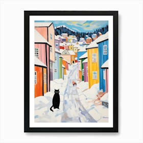 Cat In The Streets Of Lillehammer   Norway With Snow 1 Art Print