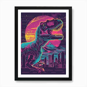 Neon Dinosaur Cityscape Art Print