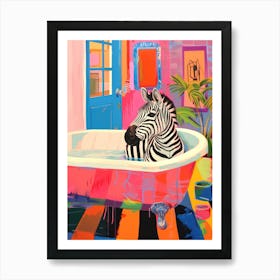 Zebra In A Bath Print Maximalist Bathroom Art Print