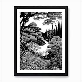 The Garden Of Morning Calm, 1 ,South Korea Linocut Black And White Vintage Art Print