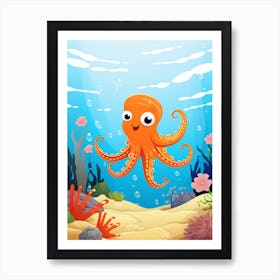 Day Octopus Flat Kids Illustration 2 Art Print