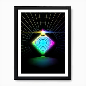 Neon Geometric Glyph in Candy Blue and Pink with Rainbow Sparkle on Black n.0084 Art Print