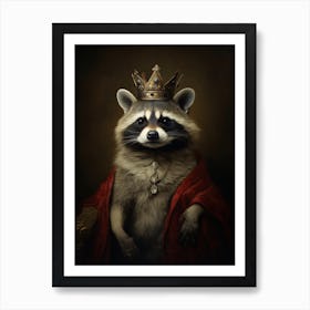 Vintage Portrait Of A Crab Eating Raccoon Wearing A Crown 1 Art Print