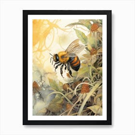 Rusty Patched Bumble Bee Beehive Watercolour Illustration 3 Art Print