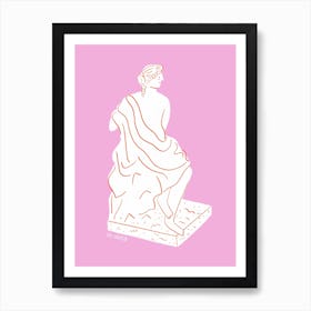 Happy Statue White In Pink Line Art Print