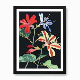 Neon Flowers On Black Geranium 3 Art Print