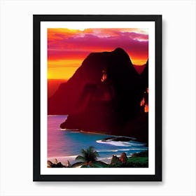 The Na Pali Coast Retro Sunset Art Print