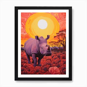 Sunset Geometric Pink Rhino 3 Art Print