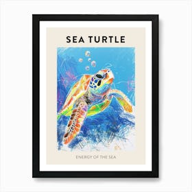 Sea Turtle Crayon Ocean Doodle Poster 2 Art Print