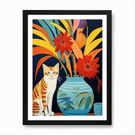 Bird Of Paradise Flower Vase And A Cat, A Painting In The Style Of Matisse 0 Art Print
