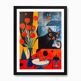 Tulips With A Cat 3 Surreal Joan Miro Style  Art Print
