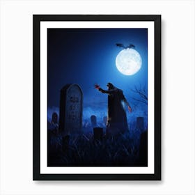 A Zombie Hand Breaking Through The Earth In A Dark Cemetery Fear Palpable In The Scarey Silhouette (7) Art Print