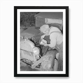 Elmer Thomas, Migrant To California, Pouring Oil Into Engine Preparatory For Departure To California, Oklahoma By Art Print