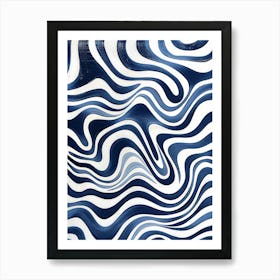 Blue And White Wavy Pattern Art Print