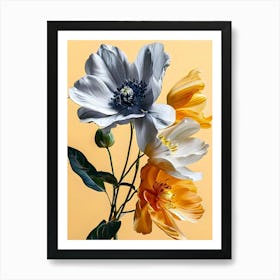 Three Flowers On A Yellow Background Art Print