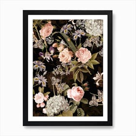 Redoute Roses Night Garden Art Print