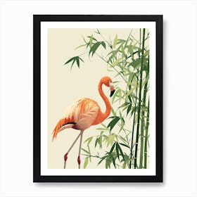 Lesser Flamingo And Bamboo Minimalist Illustration 2 Art Print