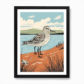 Vintage Bird Linocut Dunlin 6 Art Print