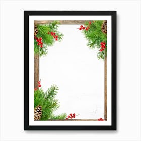 Decorative Frame Green Plank Colourful Red Berry Holiday Traditional Season Branch Celebra (28) Art Print