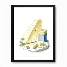 Rocamadour Cheese Dairy Food Pencil Illustration Art Print