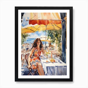 At A Cafe In Saint Tropez France Watercolour Art Print