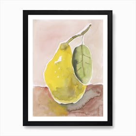 Pear And Leaf Watercolor Painting vertical hand painted kitchen art artwork yellow beige green food  Art Print