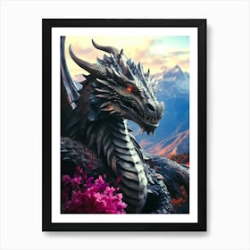 Dragon With Flowers Art Print