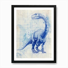 Maiasaura Dinosaur Blue Print Sketch 3 Art Print