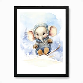 Elephant Painting Skiing Watercolour 4 Art Print