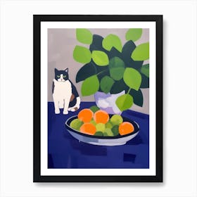 A Painting Of A Still Life Of A Hydrangea With A Cat In The Style Of Matisse 3 Art Print