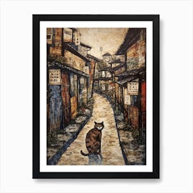 Painting Of Tokyo With A Cat In The Style Of Renaissance, Da Vinci 2 Art Print