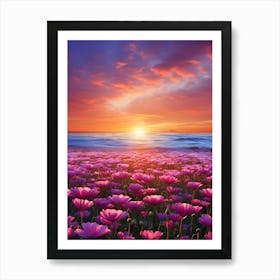 Pink Flowers At Sunset Art Print