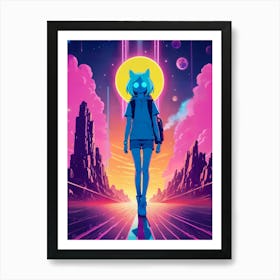 A vaporwave dream unfolds with a cyberpunk anime girl — a mesmerizing blend of synthwave allure, neko charm, and neon-lit fantasy, embodying the essence of a beautiful teen. Art Print