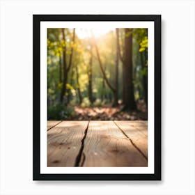 Wooden Table In The Forest Art Print