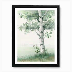 Birch Tree Atmospheric Watercolour Painting 2 Art Print