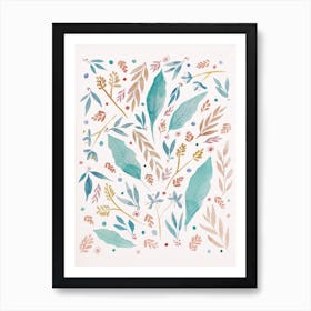 Ivory Watercolor Florals And Leaves Art Print