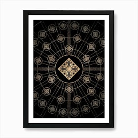 Geometric Glyph Radial Array in Glitter Gold on Black n.0123 Art Print