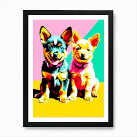 'Australian Cattle Dog Pups' , This Contemporary art brings POP Art and Flat Vector Art Together, Colorful, Home Decor, Kids Room Decor, Animal Art, Puppy Bank - 29th Art Print