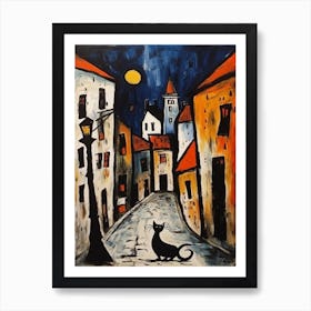 Painting Of Paris With A Cat In The Style Of Surrealism, Miro Style 4 Art Print