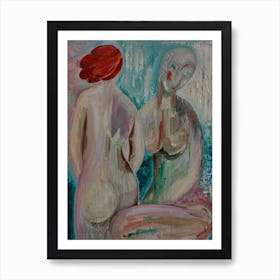 Bedroom Wall Art,  Two Nudes Ready for Bath Art Print