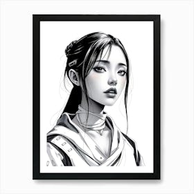 Asian Girl Portrait Drawing Art Print