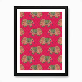 ELEPHANT PARADE Bohemian Exotic Jungle Animal in Fuchsia Hot Pink Blush Red Blue Green Art Print