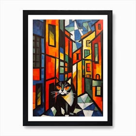 Painting Of San Francisco With A Cat In The Style Of Cubism, Picasso Style 3 Art Print