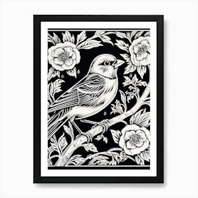 B&W Bird Linocut American Goldfinch 3 Art Print