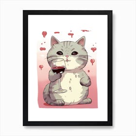 Kawaii Cat Drawings Tasting Wine 4 Art Print