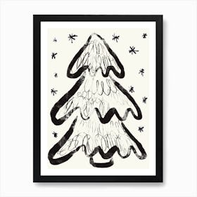 Christmas Tree And Snow (White) Art Print