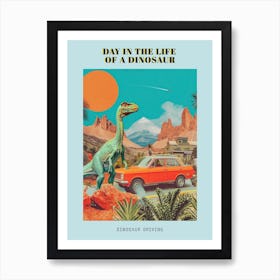 Dinosaur & A Retro Car Collage 2 Poster Art Print