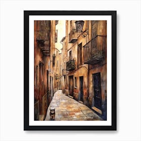 Painting Of Barcelona With A Cat In The Style Of Renaissance, Da Vinci 3 Art Print