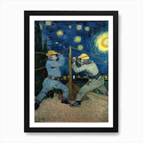 Fencing In The Style Of Van Gogh 2 Art Print
