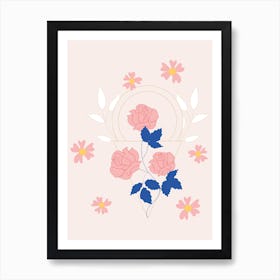 Pink Flowers And Geometrics Art Print